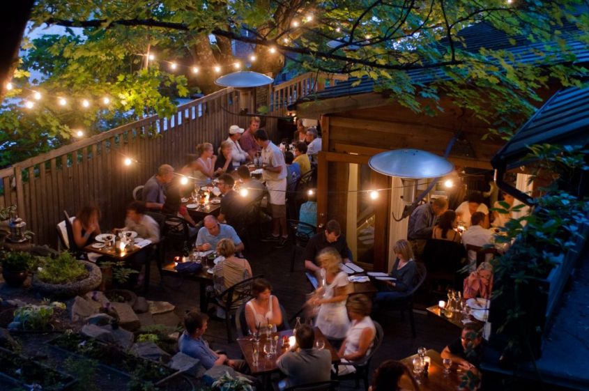 pitchfork patio at night nelson bc