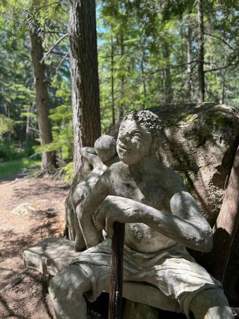 One of the many "Koots" statues hidden in the forest on the Kaslo River Trail