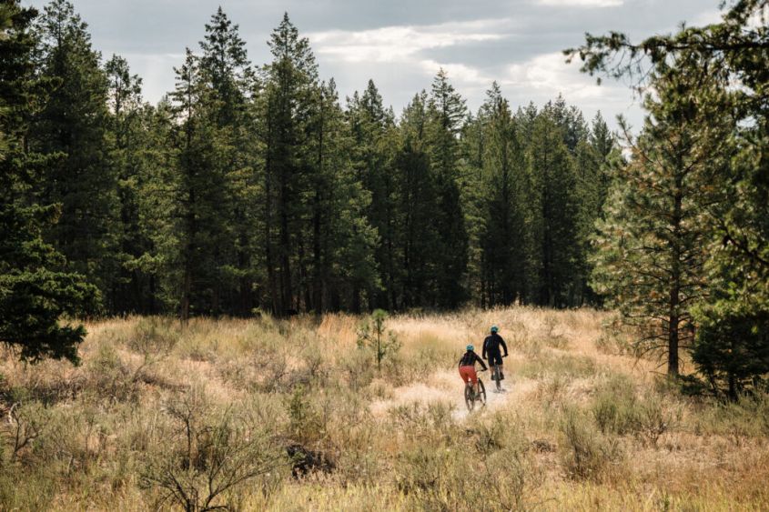 Riding down the single track section of the Chief Isadore rail trail