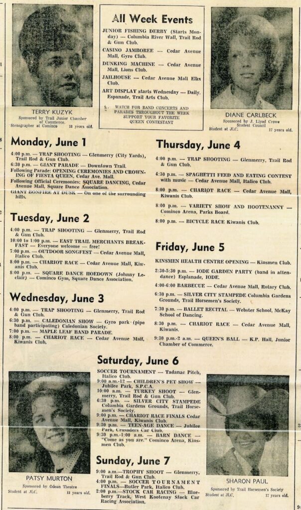 Lineup of Fiesta Festival in Trail BC 1964, which would later become Silver City Days