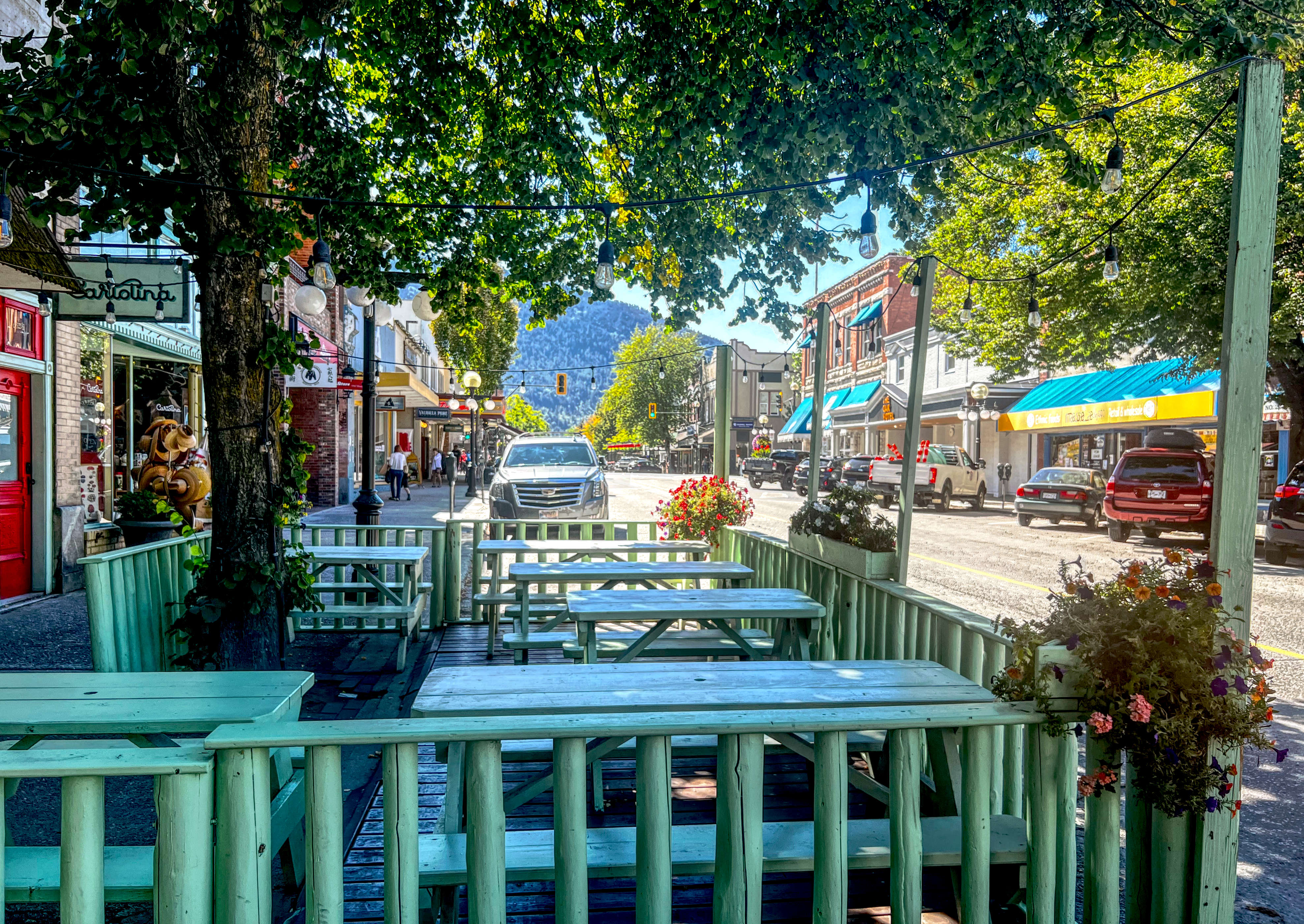 Stopping at a patio on Baker Street in Nelson