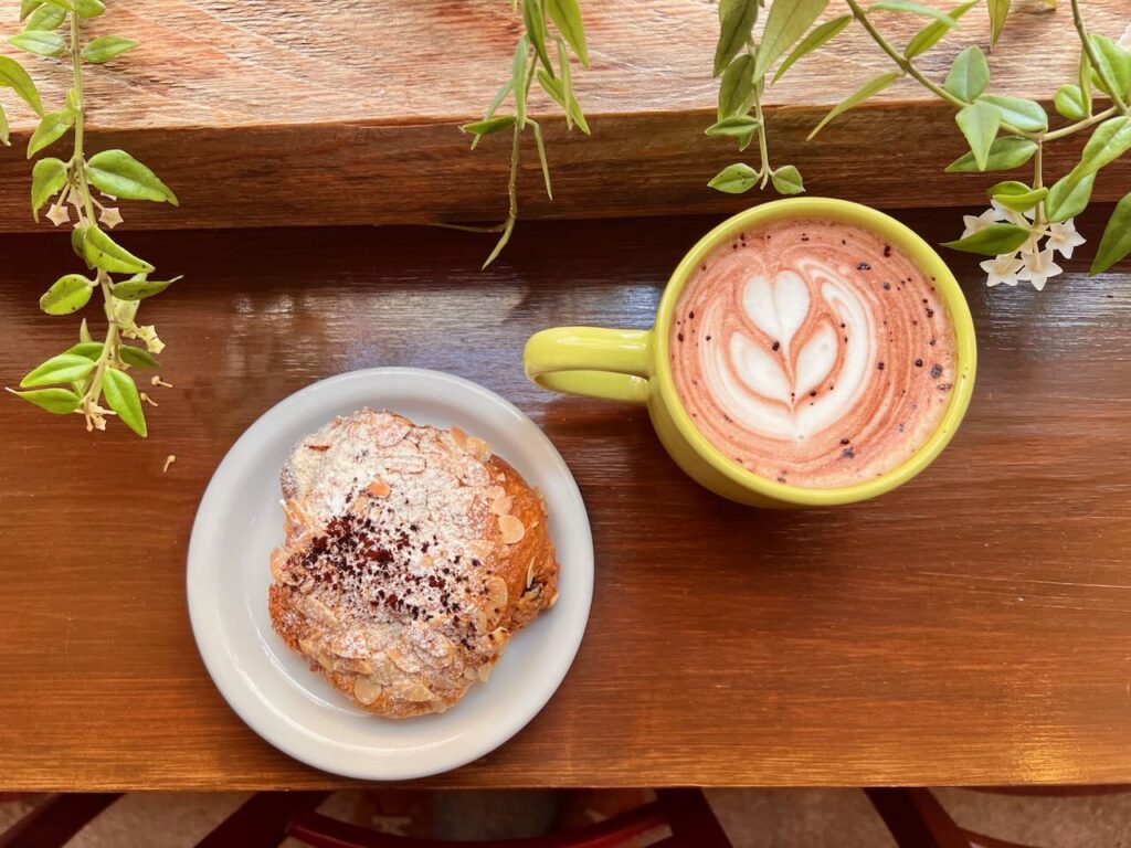 lattee and pastry at L&C cafe in Nelson