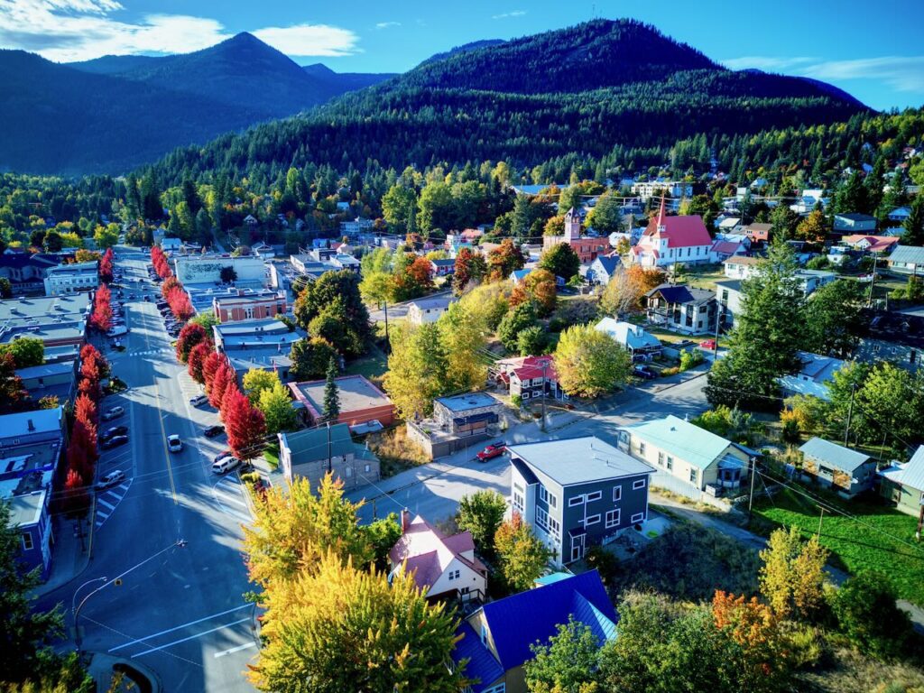 Downtown Rossland BC in full fall colours