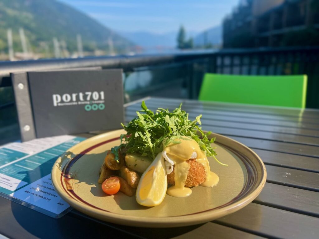 Breakfast at Port 701 with the best view in Nelson, looking out over the marina