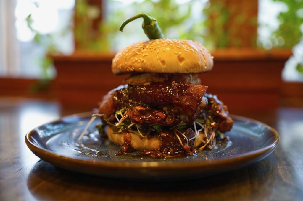 Busaba's Nelson Burger Month entry - Thai pork belly, sunflower sprouts and grilled zucchini 