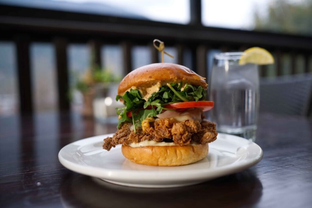 Sage Tapas Bar Nelson chicken burger on the patio