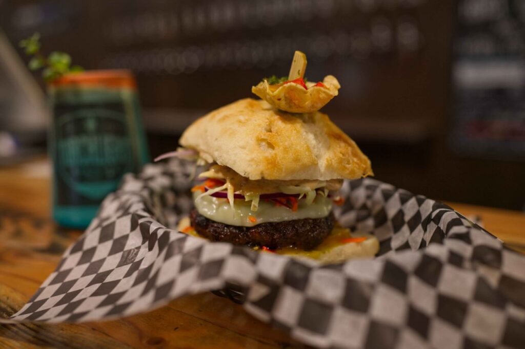 chorizo burger at Torchlight brewing Nelson BC