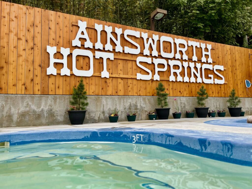 pools and signage at Ainsworth Hot Springs on Kootenay Lake